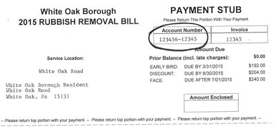 2015 Rubbish Bill Invoice Number Location Sample