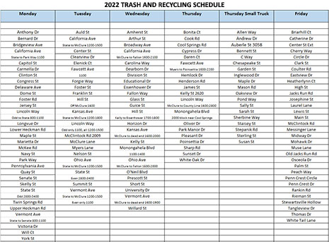 Trash And Recycling Schedule